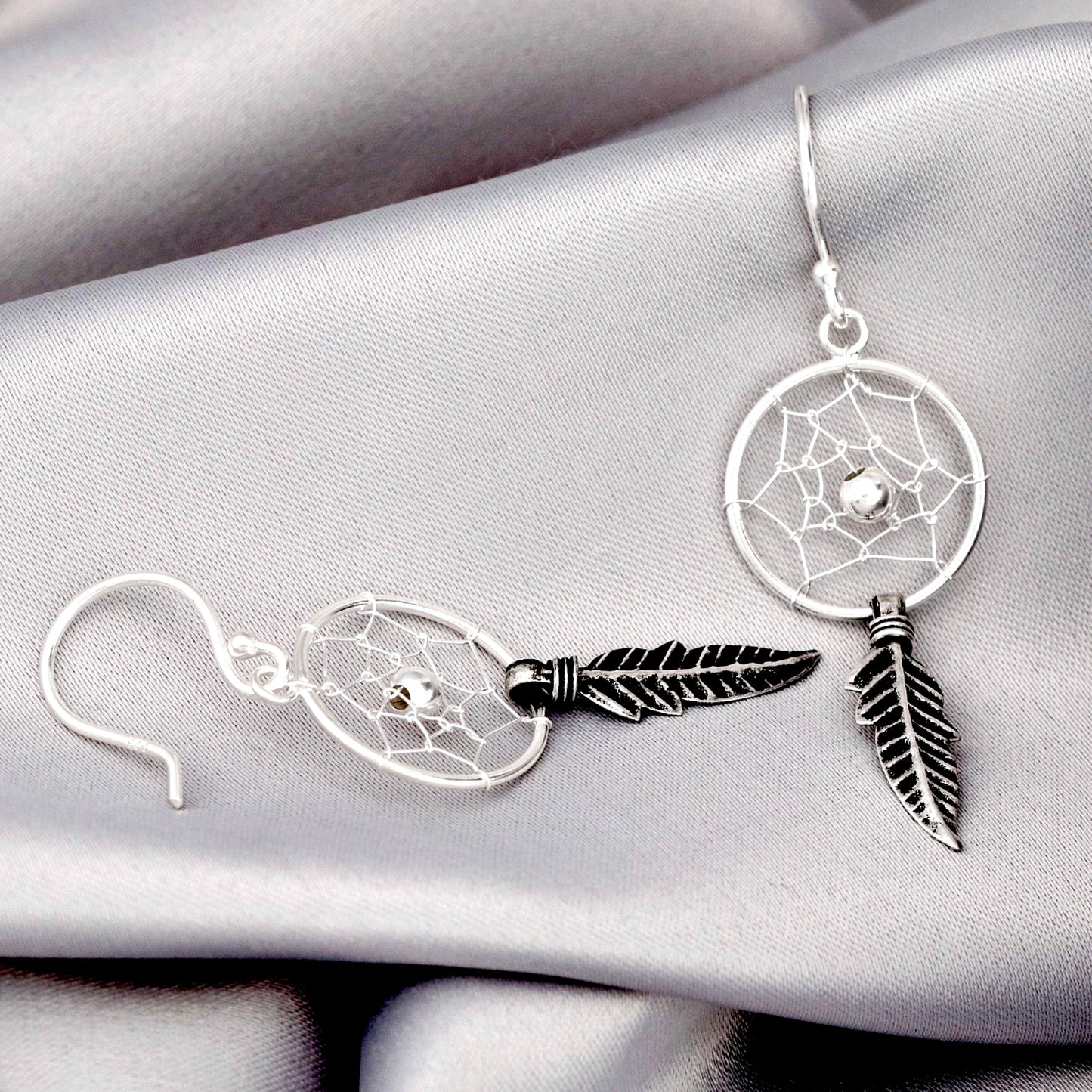 Dream Catcher Earrings - 925 Sterling Silver Tribal Boho Shaman Indian Jewelry - Ear925-42