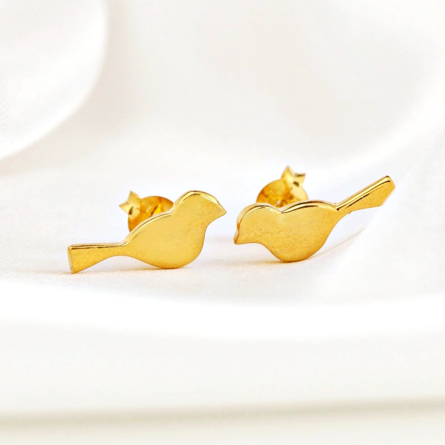 Bird Pair Mini Stud Earrings - 925 Sterling Gold Plated Filigree Love Pair Nature Love Earrings - Ear925-137