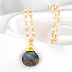 Chalcedon Drops Gold Necklace-Gold Plated Blue Gemstone Rondellen Elegant Necklace