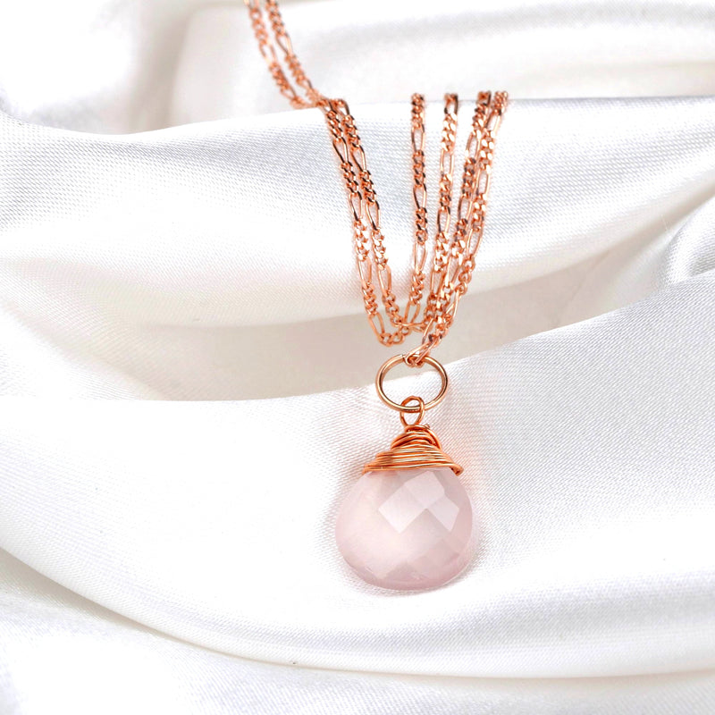 Rose Quartz Drop Chain 925 Sterling Rosegold Gold Plated Pink Gem Aura Necklace K925-71