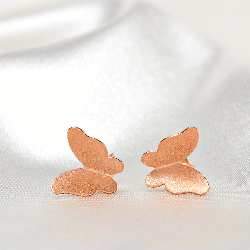 Mini Butterflies Stud Earrings - Minimalist 925 Rose Gold Plated Earrings - Ear925-46