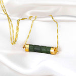 Jade Stab Gold Chain - 925 Sterling Gold Plated Crystal Green Gem Oriental Necklace - K925-93