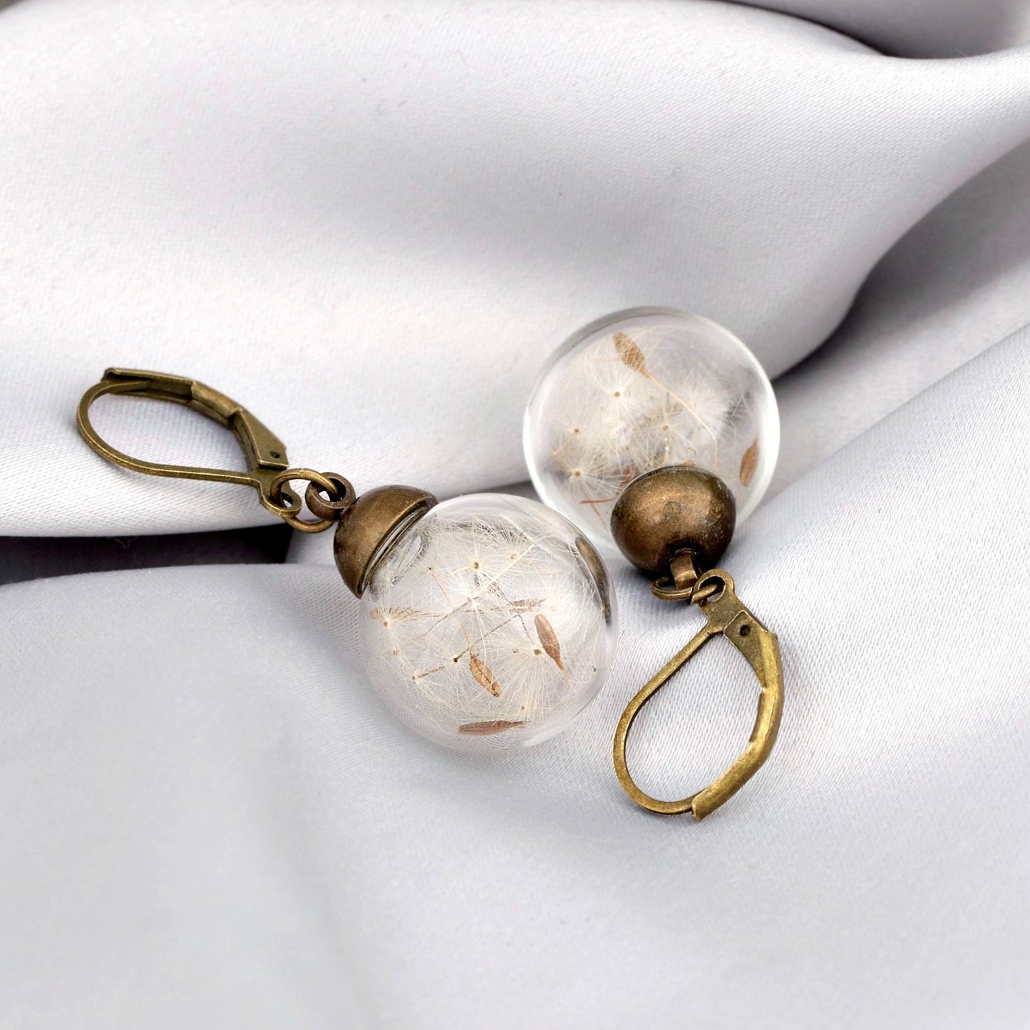Genuine Pustblumen Earrings - Bronze Earrings with real dandelion seeds - vinohr-11