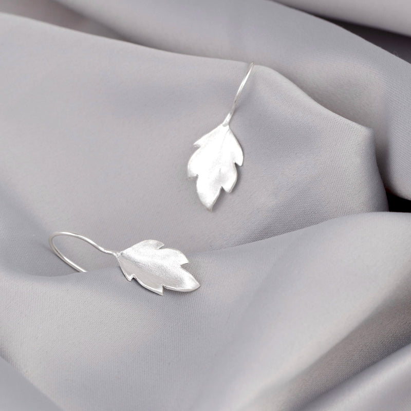 Autumn leaves silver earrings - 925 sterling matt leaves 3D earrings - Ear925-30