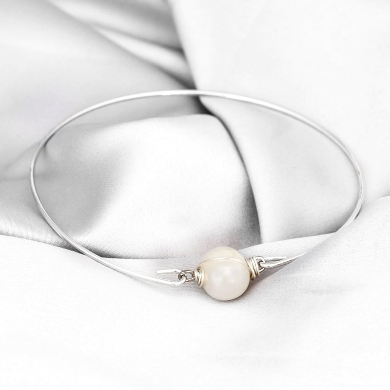 Sweet water pearl bangle - silvered natural pearl wire maritim minimalist jewelry - Retremm-29