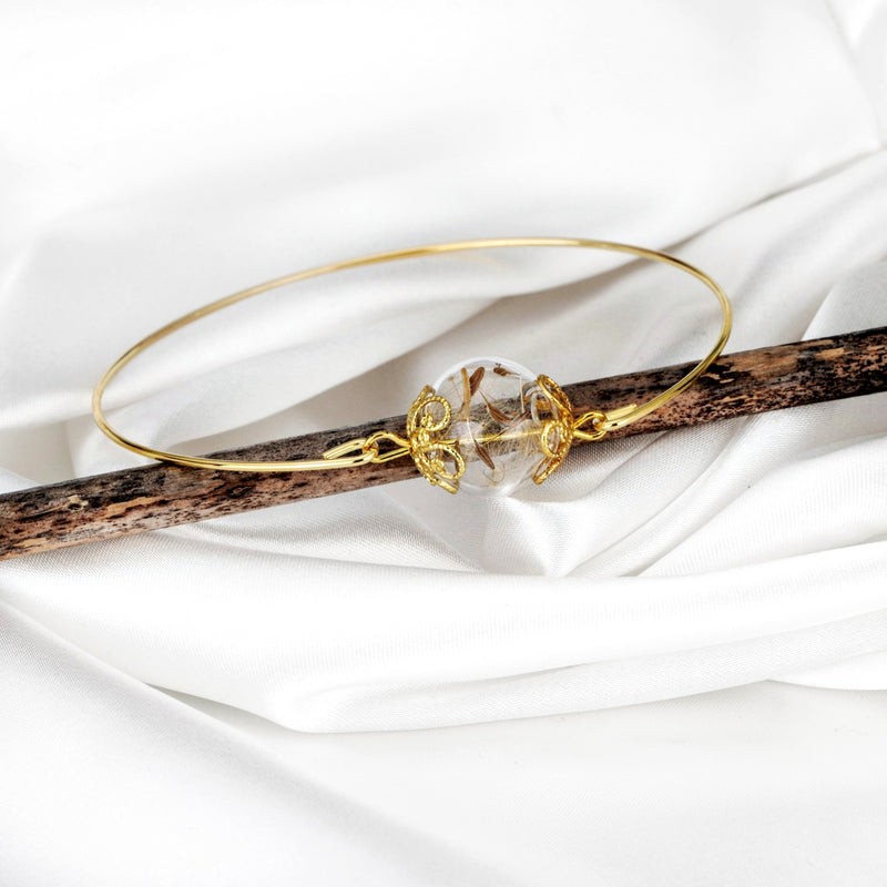 Dandelion Pust Floral Bangle - Gold Gold Plated Terarrium Jewelry - Retar-15