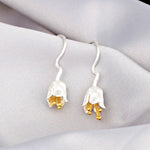 Bellflower Detailed Earrings - 925 Sterling Gold Plated - Stamens Matte - OHR925-86