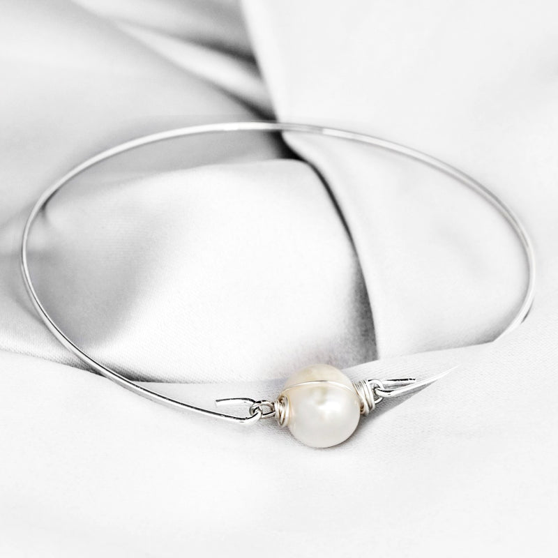 Sweet water pearl bangle - silvered natural pearl wire maritim minimalist jewelry - Retremm-29