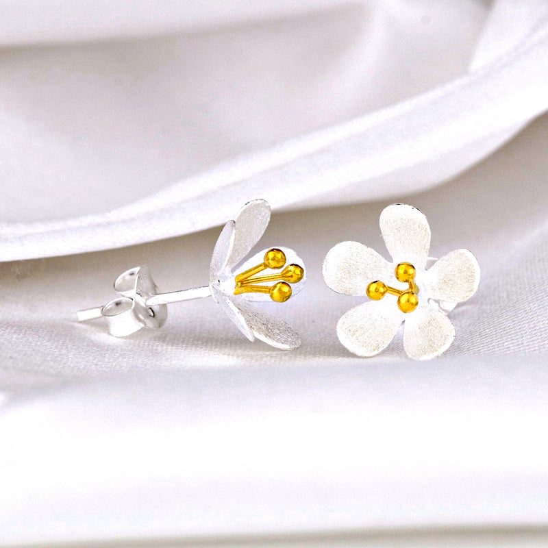 925 Sterling Silver Bicolor Stud Earrings "Butterflumen" - Ear925-32