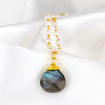 Chalcedon Drops Gold Necklace-Gold Plated Blue Gemstone Rondellen Elegant Necklace