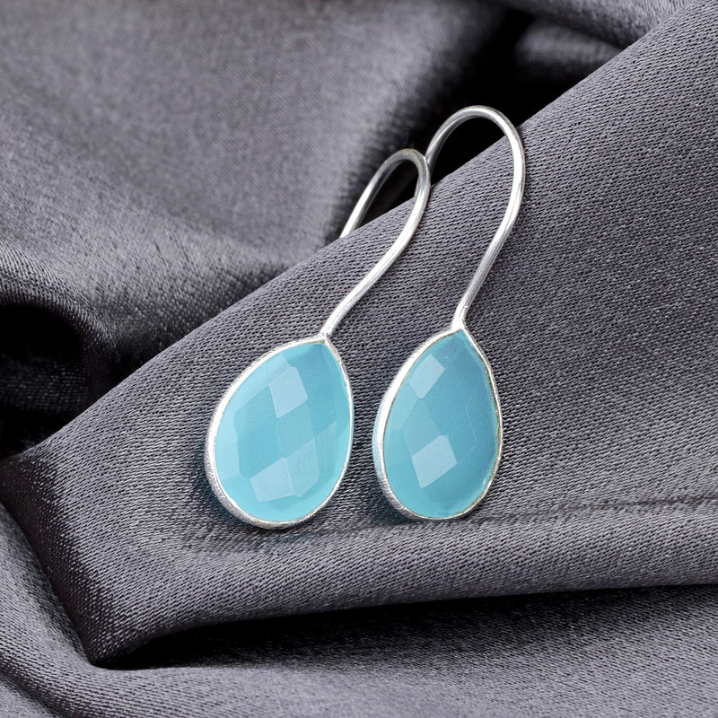 Aquamarin Earrings - 925 Sterling Silver Luxurious Gem Earrings - Ear925-105