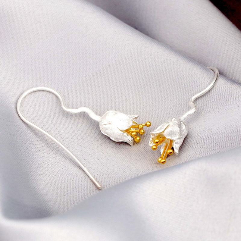 Bellflower Detailed Earrings - 925 Sterling Gold Plated - Stamens Matte - OHR925-86