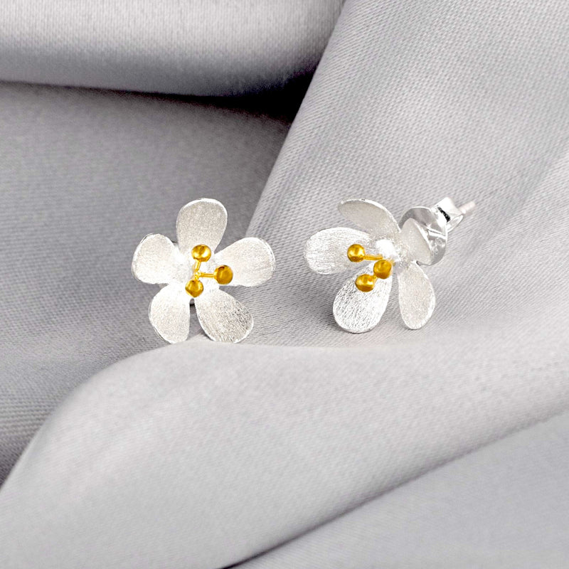 925 Sterling Silver Bicolor Stud Earrings "Butterflumen" - Ear925-32