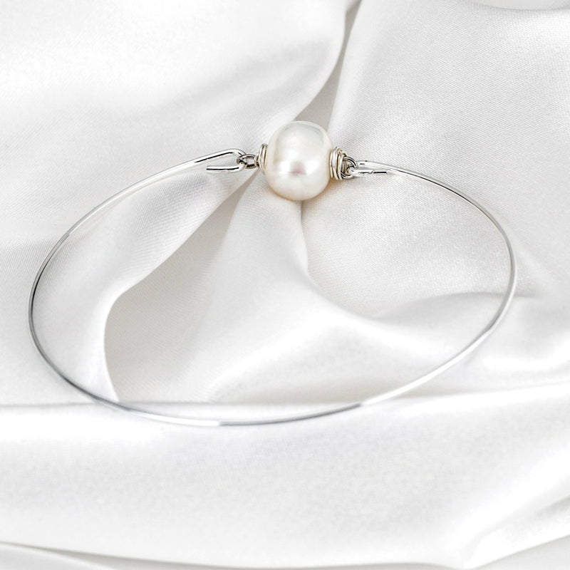 Sweet water pearl bangle - silvered natural pearl wire maritim minimalist jewelry - Retremm-29