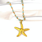 Gemstone Apatite Starfish Necklace Gold Plated - VIK-133