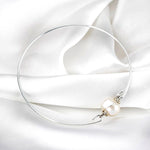 Sweet water pearl bangle - silvered natural pearl wire maritim minimalist jewelry - Retremm-29