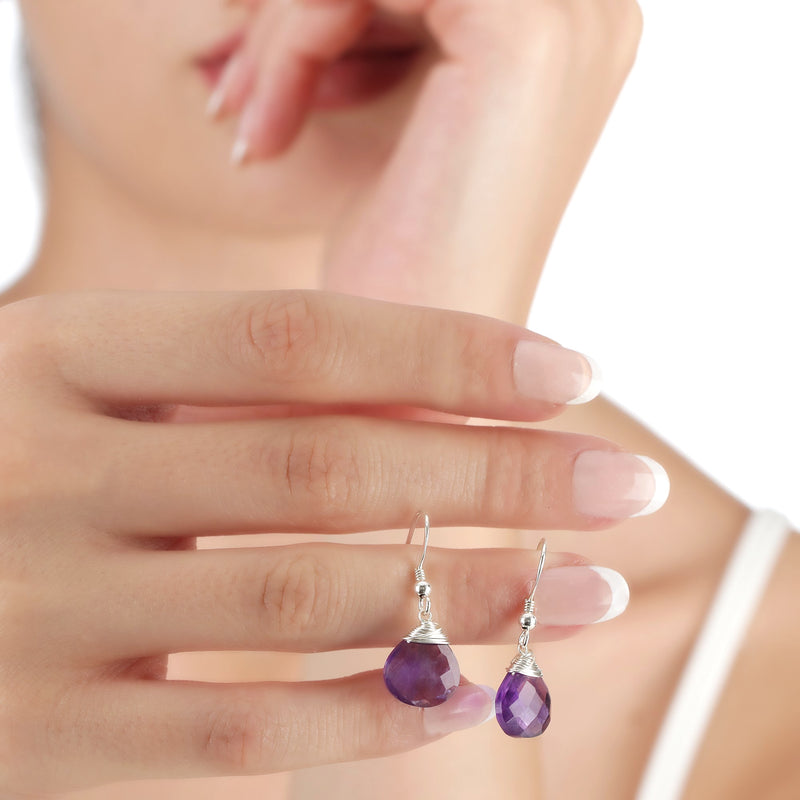 Amethyst Drop Earrings - 925 Sterling Silver Gem Earrings - Ear925-85