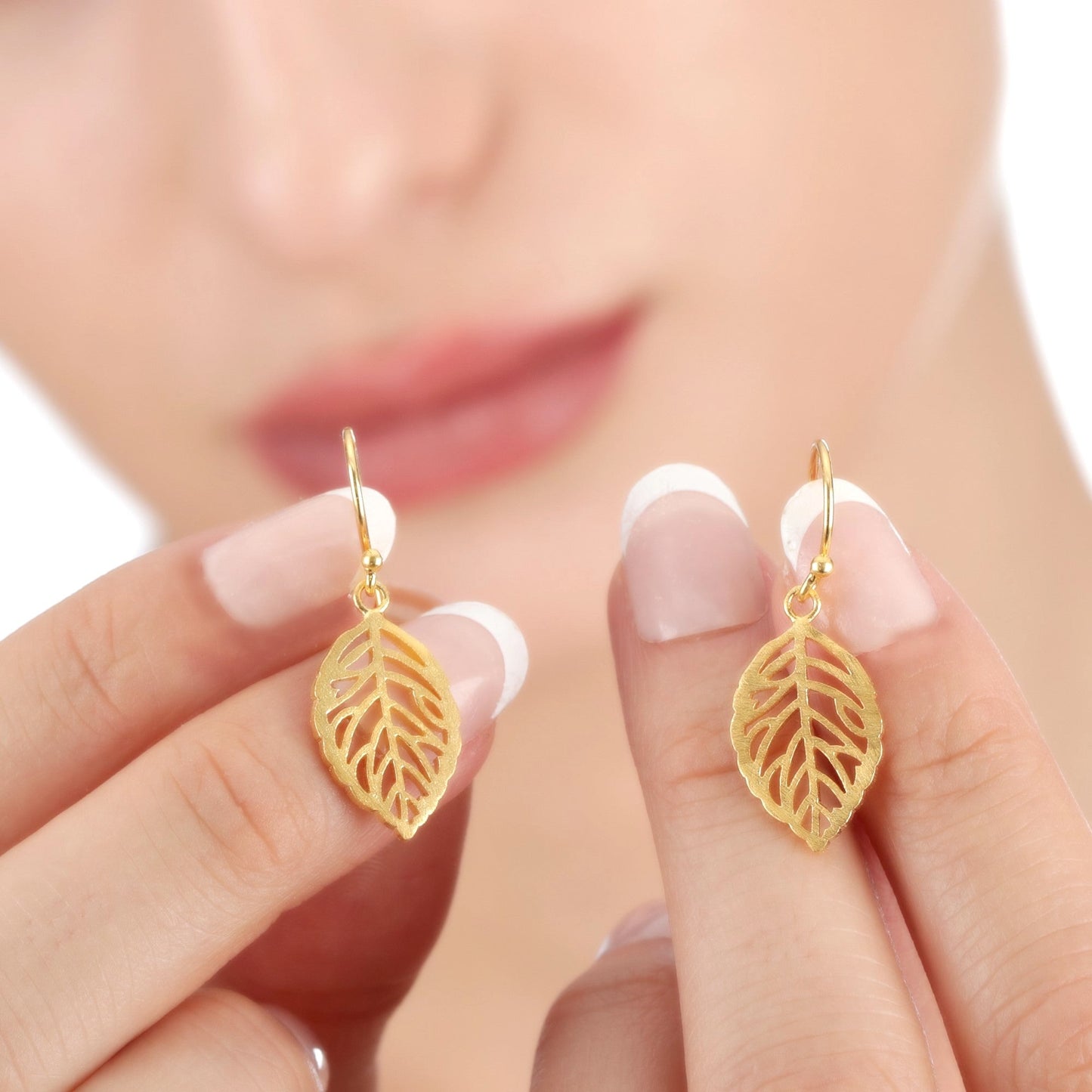 Leaf Earrings - 925 Sterling Gold Plated Botanical Drop Earrings - Ear925-14