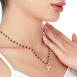 Gold Hummel Necklace with Onyx-gemstone necklace with petite bee pendant-VIK-03