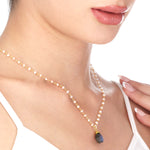 Chalcedon Drops Gold Necklace-Gold Plated Blue Gemstone Rondellen Elegant Necklace