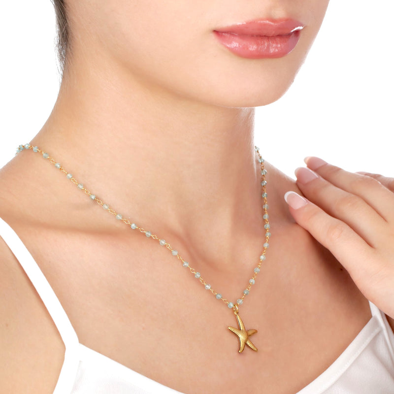 Gemstone Apatite Starfish Necklace Gold Plated - VIK-133