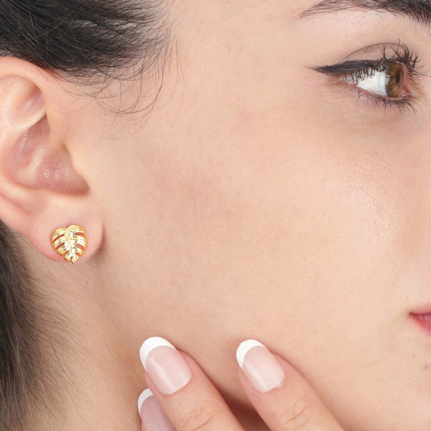 Monstera Leaf Stud Earrings - 925 Gold Gold Plated Exotic Leaves Earrings - Ear925-76