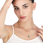 Chalcedon Drops Gold Necklace-Gold Plated Blue Gemstone Rondellen Elegant Necklace