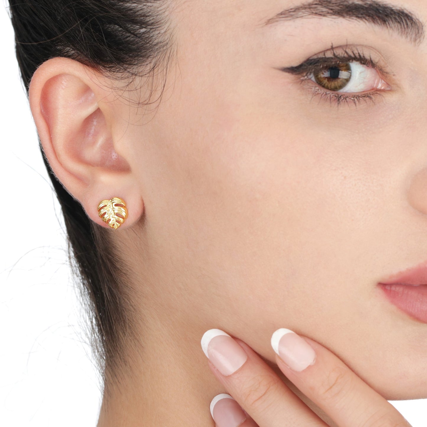 Monstera Leaf Stud Earrings - 925 Gold Gold Plated Exotic Leaves Earrings - Ear925-76