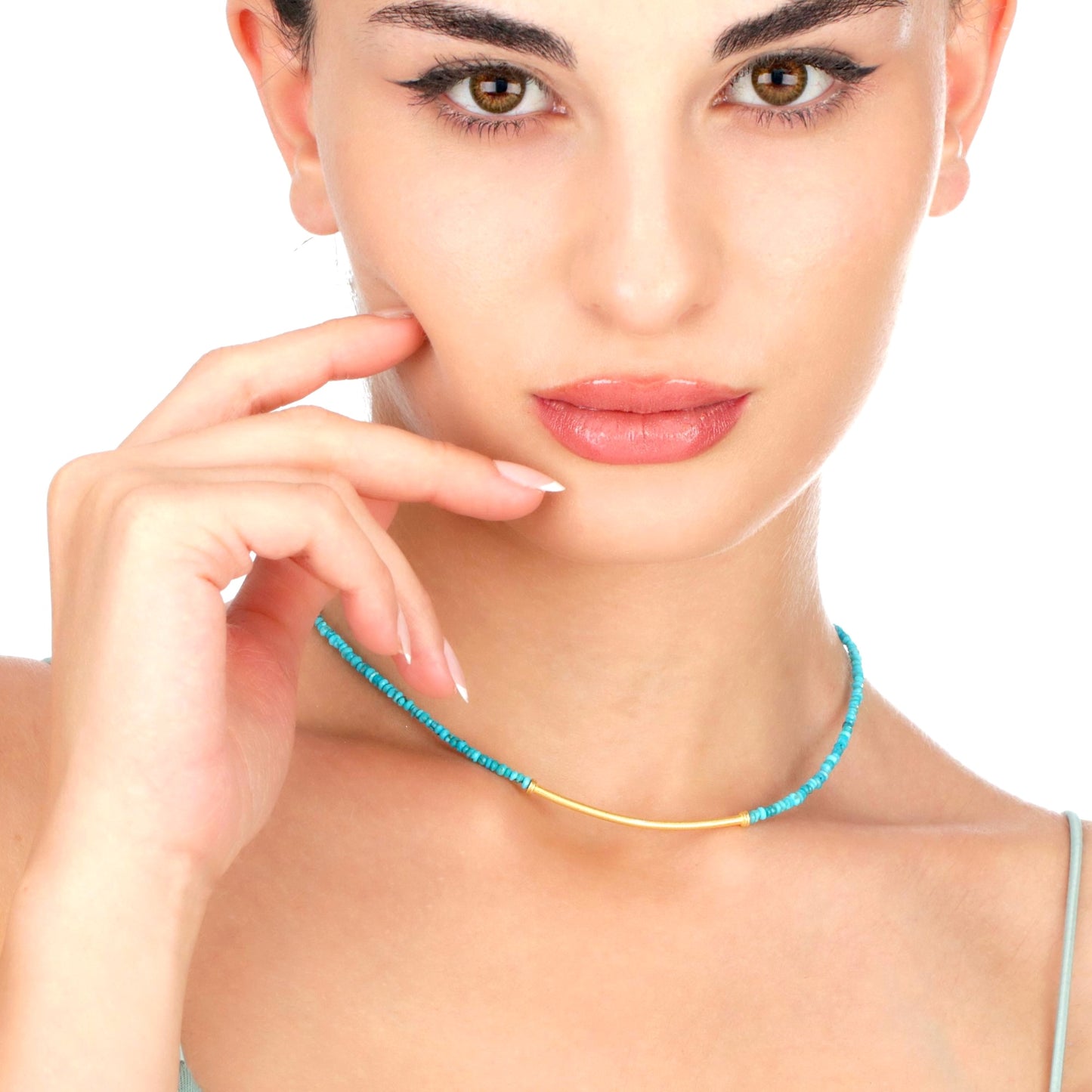 925 Sterling Gold Plated Gemstone Chain "Turquoise & Gold"