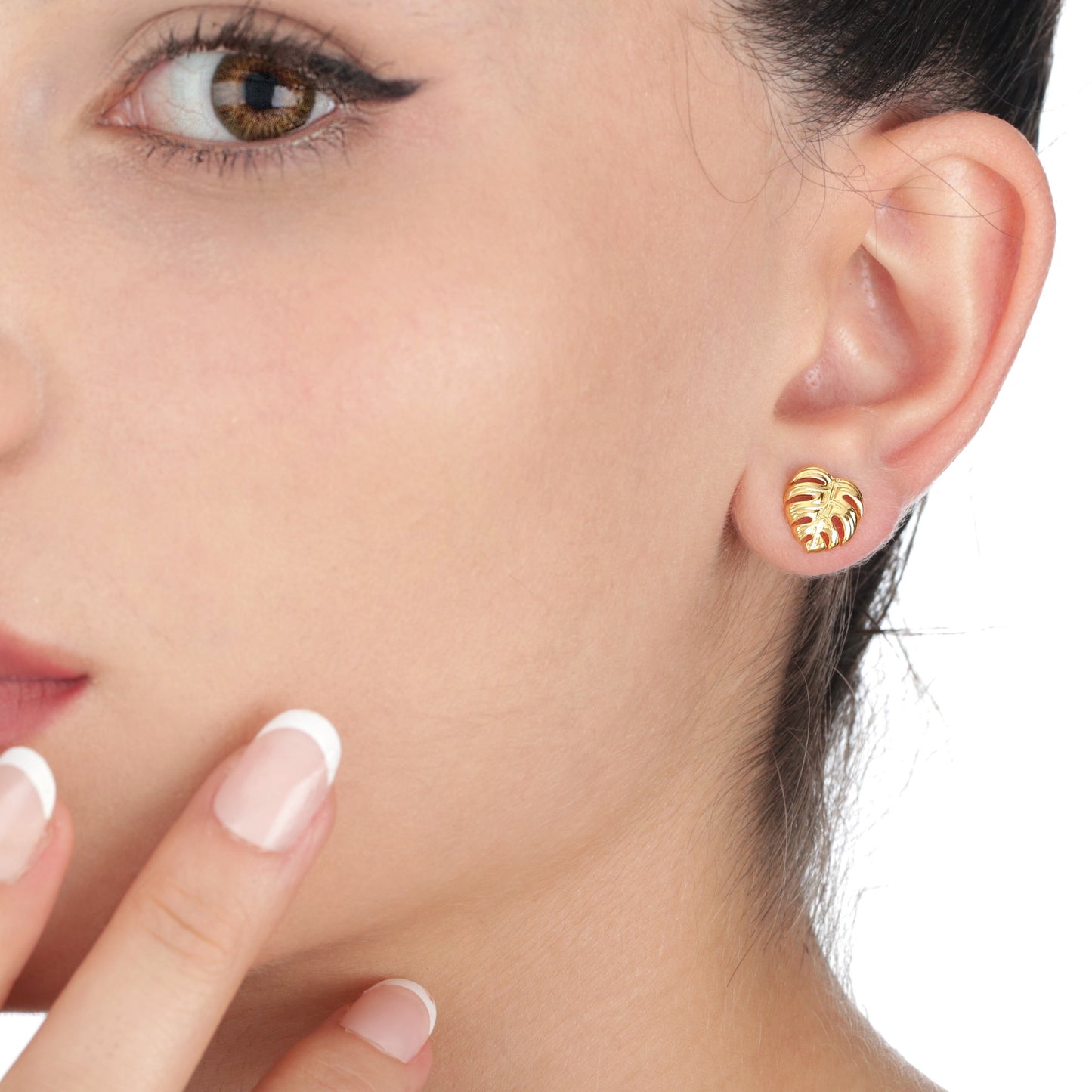 Monstera Leaf Stud Earrings - 925 Gold Gold Plated Exotic Leaves Earrings - Ear925-76