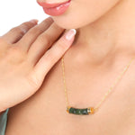 Jade Stab Gold Chain - 925 Sterling Gold Plated Crystal Green Gem Oriental Necklace - K925-93