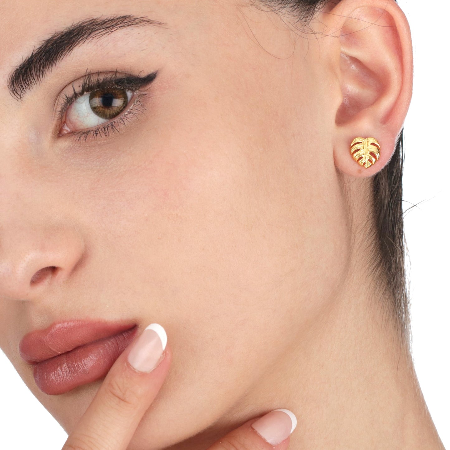 Monstera Leaf Stud Earrings - 925 Gold Gold Plated Exotic Leaves Earrings - Ear925-76