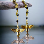 Golden Bees Earrings - Gem School Black Onyx Summer Jewelry - Vinohr-66