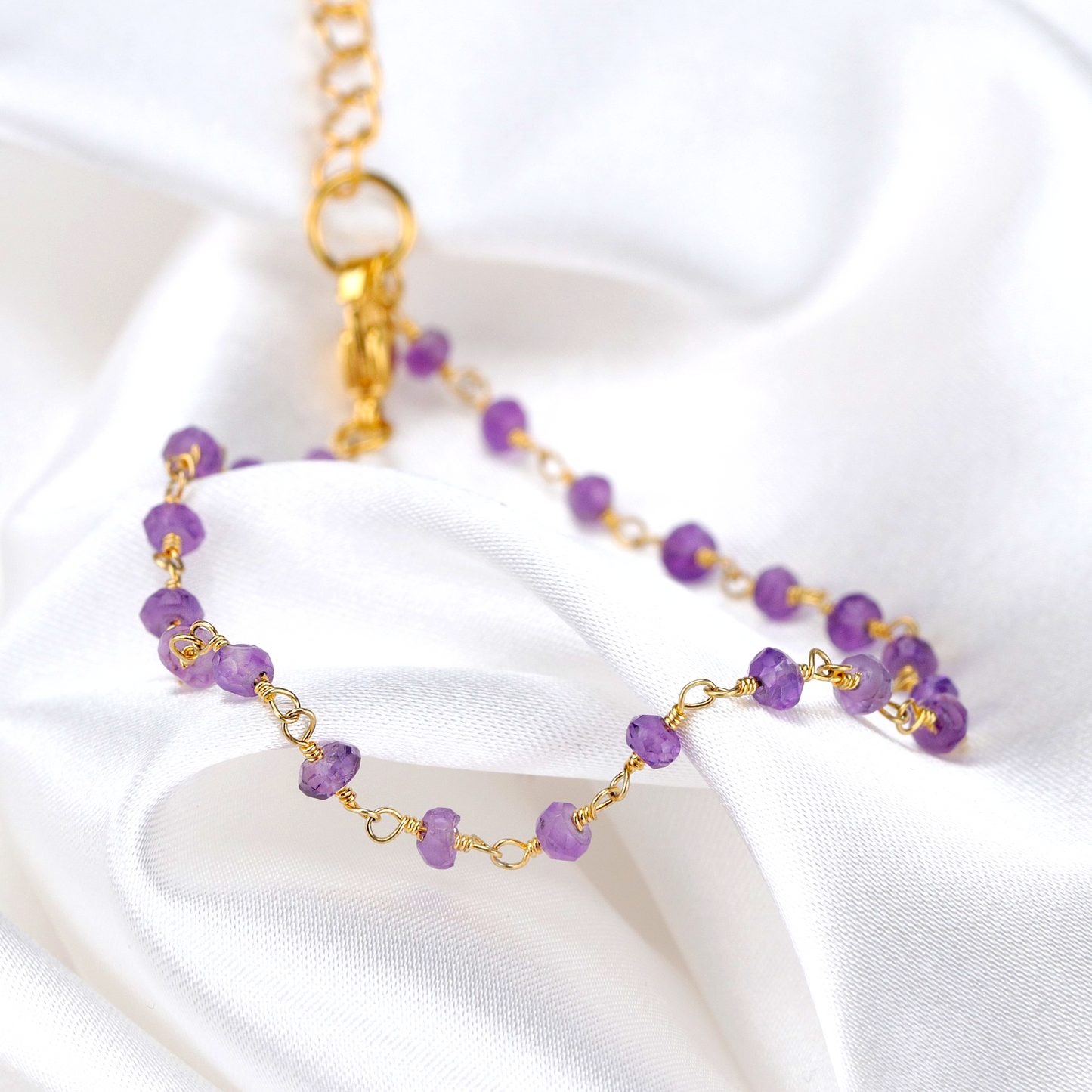 Amethyst Rondelle Bracelet - Gold Plated Minimalist Gemstone Jewelry - Retremm 40