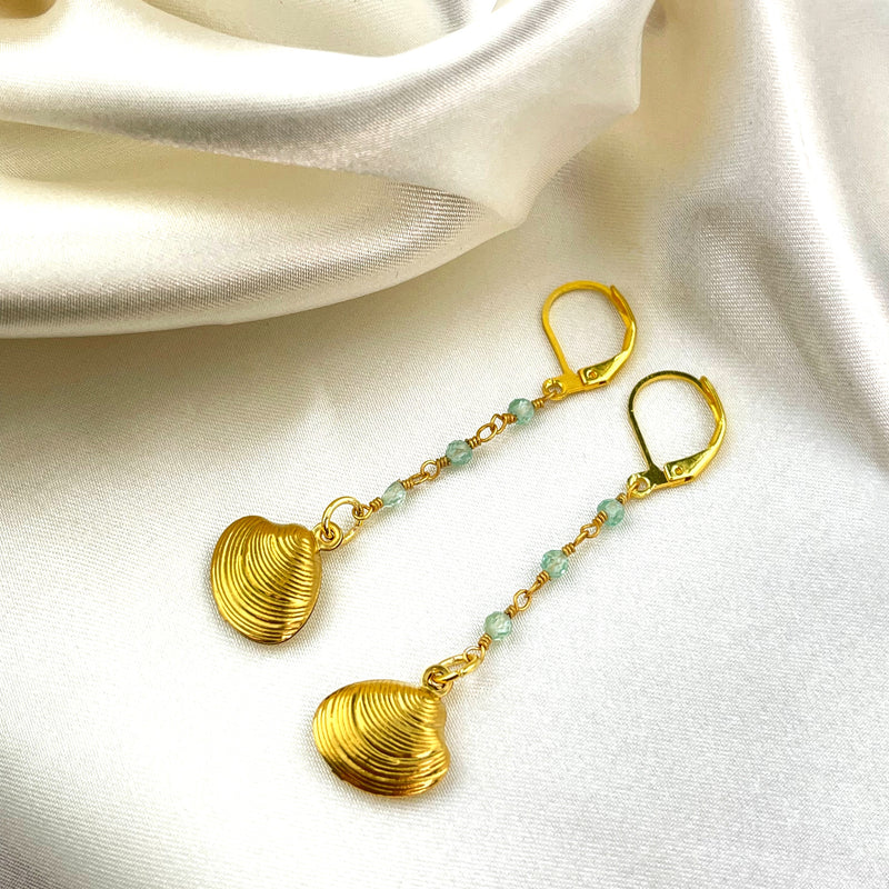 Shell earrings with gemstone apatite VINOHR-55