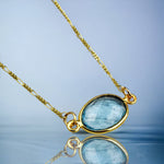 Aqua Chalcedon Charm Gold Chain - 925 Sterling gilded gemstone Summer necklace - K925-20