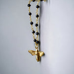 Gold Hummel Necklace with Onyx-gemstone necklace with petite bee pendant-VIK-03