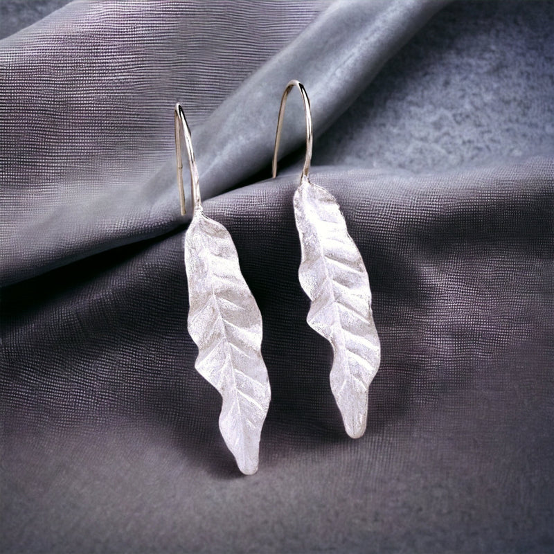 Long Leaves Earrings-925 Sterling Silver Earrings-Elegant Naturschmuck-OHR925-122