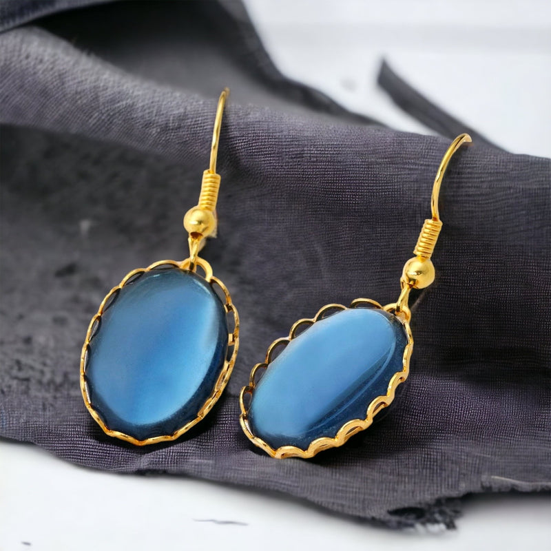 Blue Shimmering Earrings-Vintage-style gold-plated Jewelry-VINOHR-65