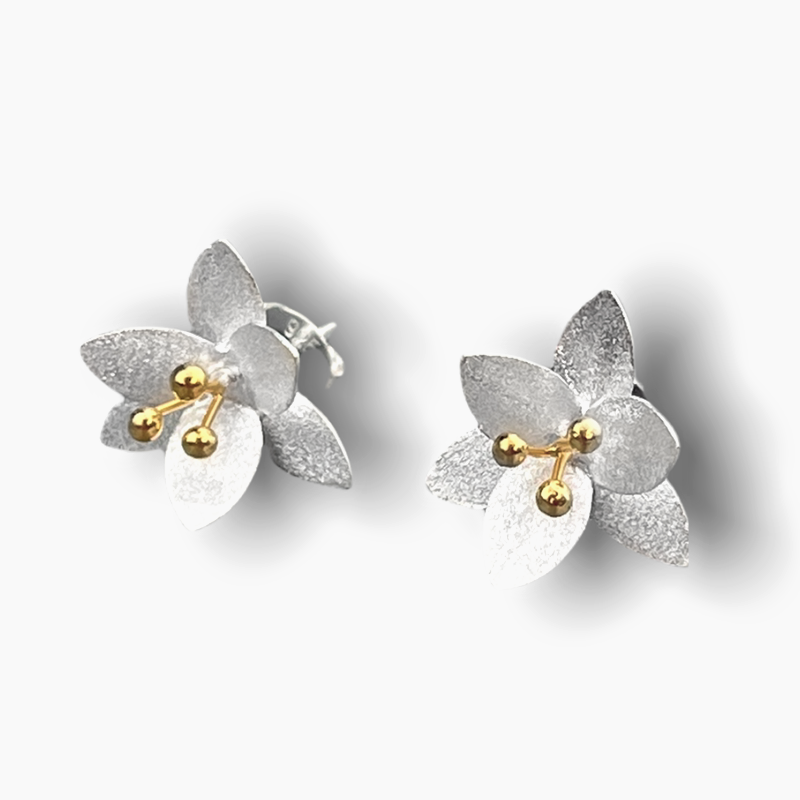 925 Sterling Silver Studs "Blossoms" Bicolor