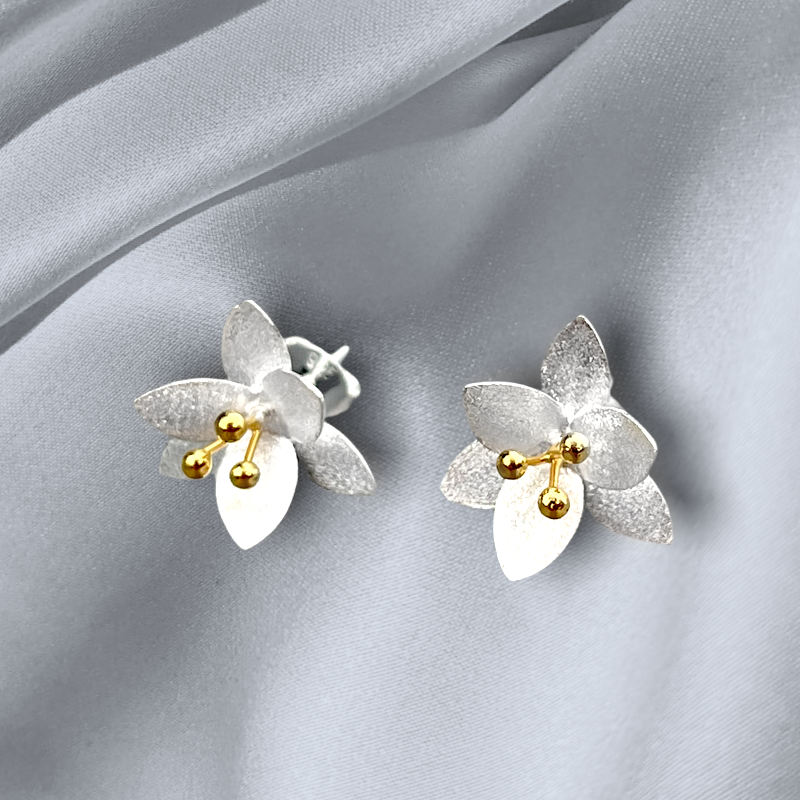 925 Sterling Silver Studs "Blossoms" Bicolor