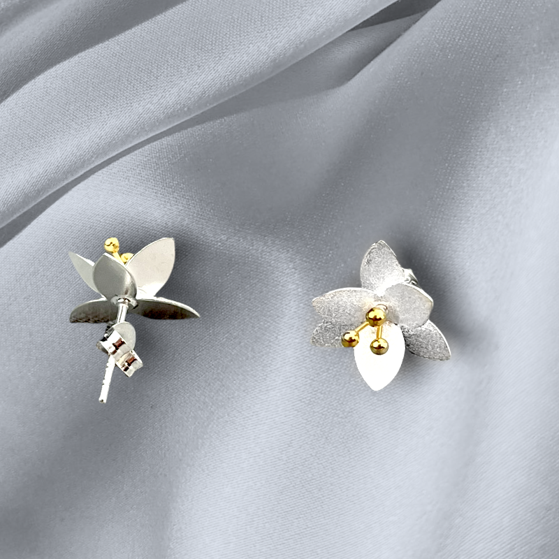 925 Sterling Silver Studs "Blossoms" Bicolor