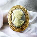 Kamee Barock Lady Brooch in Vintage Style -blue-