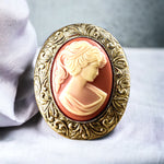 Kamee Baroque Lady Brooch in Vintage Style - Orange