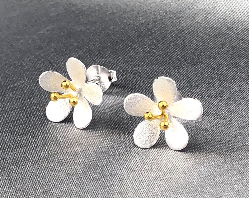 925 Sterling Silver Bicolor Stud Earrings "Butterflumen" - Ear925-32