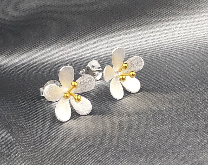 925 Sterling Silver Bicolor Stud Earrings "Butterflumen" - Ear925-32