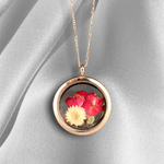 Real Rose and Chrysanthemum 925 Sterling Rosegold Gilded Medaillon Chain - K925-127