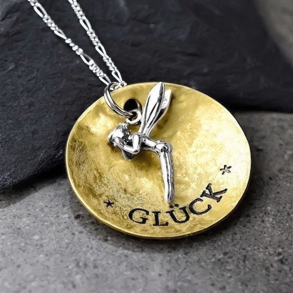 Happiness engraving chain with fairy pendant - 925 sterling silver lucky charm engraving chain - K925-91