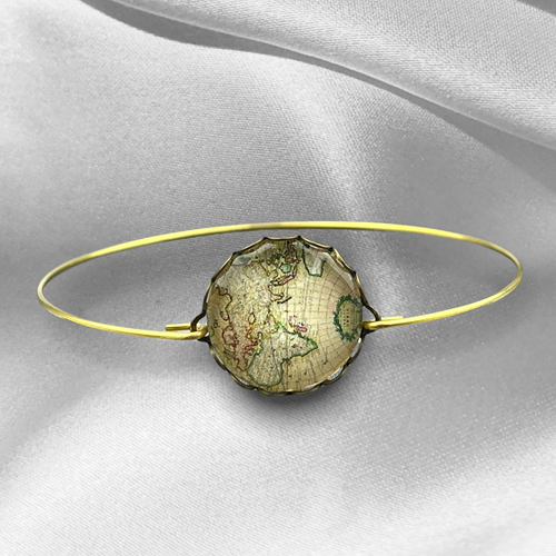 World Map Globetrotter Glascabochon Armreif Bronze Hand-made Cabochon Retro Jewelry-RETARM-49