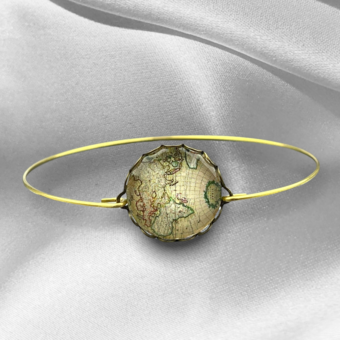 World Map Globetrotter Glass Cabochon Bangle Bronze Handmade Cabochon Retro Jewelry - Retremm-49